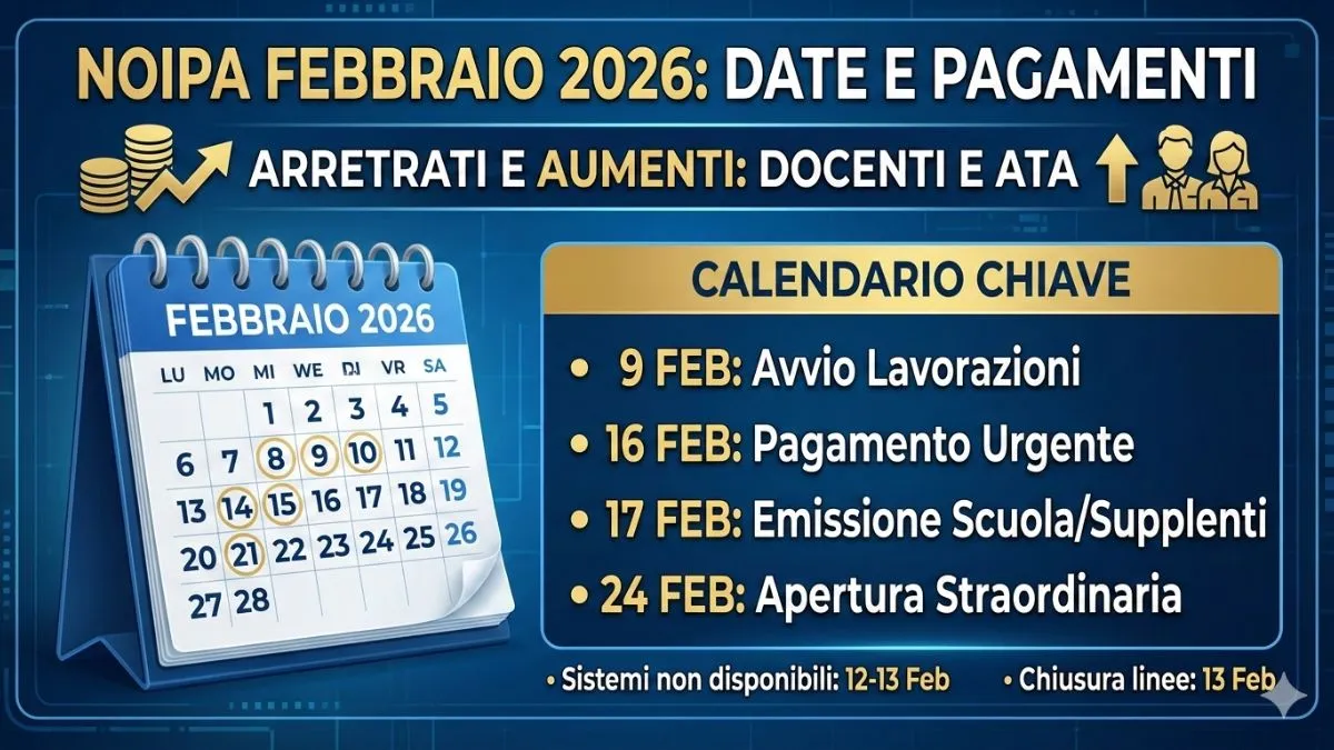 Calendario Pagamento Noipa di Febbraio 2026: Arretrati e Aumenti per Docenti e ATA